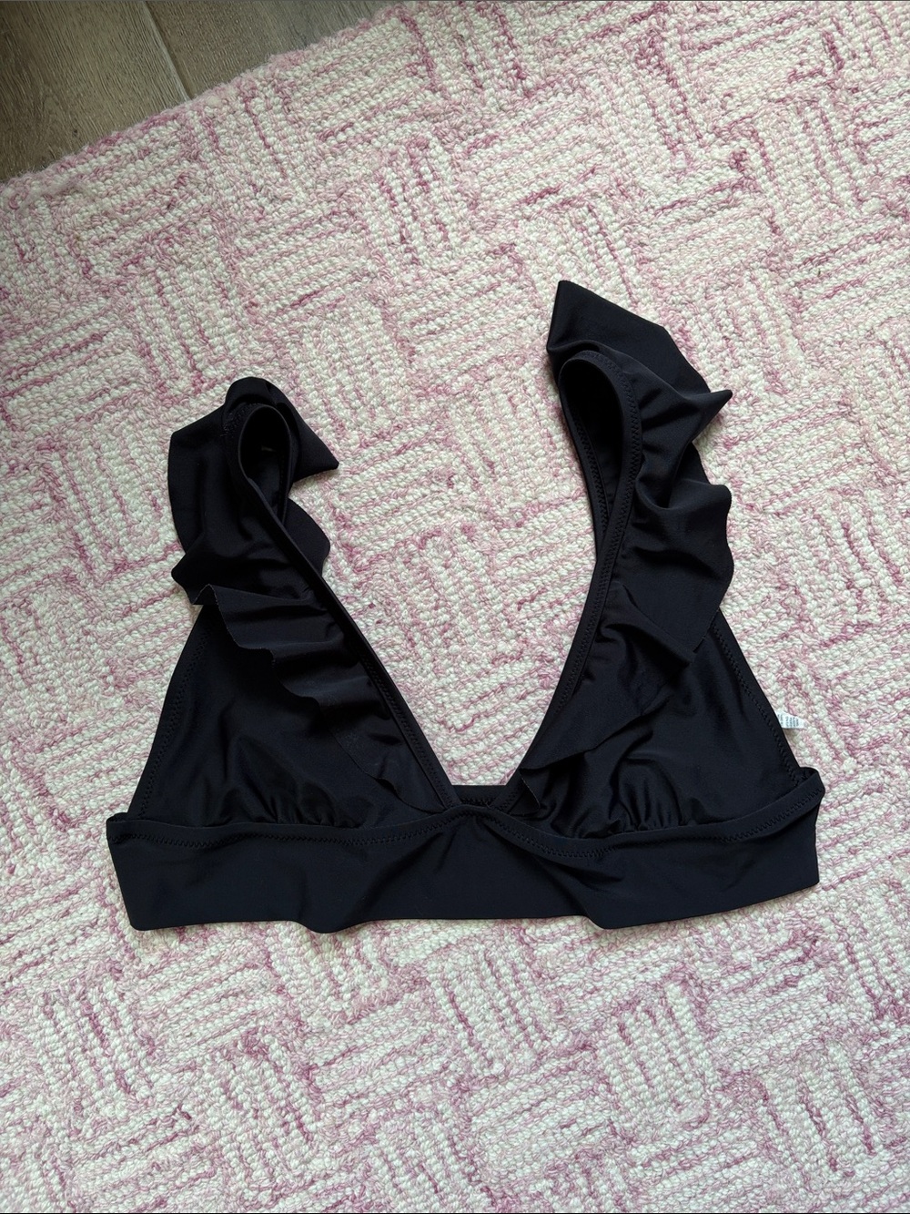 aerie Black Ruffle V-Neck Swim Top